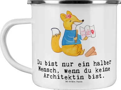 Produktbild von Mr. & Mrs. Panda Emaille Tasse Architektin Herz - Weiß - Geschenk, Campingtasse, Studium, Pott, Danke, Innenarchitektin, becher, Lustig, Beruf, Architekturbüro, Teetasse