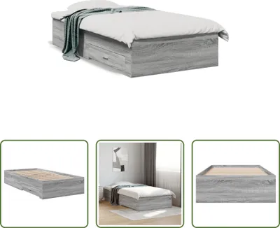 Produktbild von The Living Store Bettgestell mit Schubladen Grau Sonoma 90x190 cm Holzwerkstoff