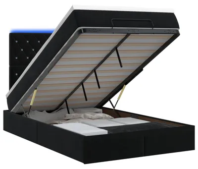 Obrázok produktu pre Postel s úložným priestorom a LED osvetlením, čierna, 120 x 200 cm, potiahnutá zamatom