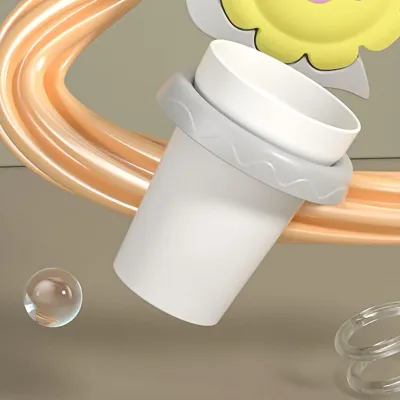 Produktbild von Wandmontierter Mundspülbecher, Cartoon-Zahnbürstenhalter-Set für Kinder, Badezimmerzubehör, gelbe Sonnenblume