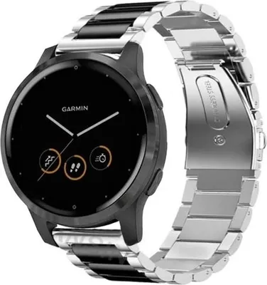 Produktbild von Strap-it Stahlarmband - Kompatibel mit Garmin Vivomove 3s Armband 40mm - Gliederarmband Edelstahl Faltschließe für Armband Silber, Schwarz 18mm Smartwatch