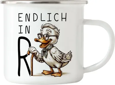 Produktbild von Endlich in Rente Alte Ente Emaille Tasse - Lustige Rente Deko
