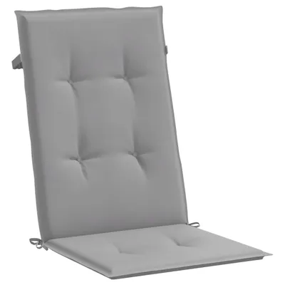 A gray chair cushion is shown against a white background.
