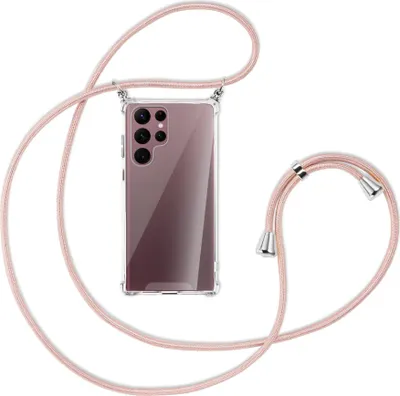 Produktbild von Handykette Backcover-Schutzhülle mit Band (Metall silberfarben) für Samsung Galaxy S22 Ultra 5G (S908) - roségold