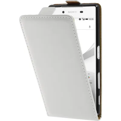 Produktbild von PhoneNatic Kunst-Lederhülle kompatibel mit Sony Xperia Z5 - Flip-Case weiß + 2 Schutzfolien