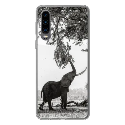 Produktbild von MuchoWow® Handyhülle Schutzhülle Hülle für Huawei P30 Elefant - Baum - Tiere - Schwarz und weiß Silikon Softcase Handy Hülle - Kartenbesitzer