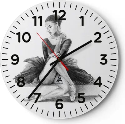 Produktbild von Wanduhr - Rund - Glasuhr - Ballerina Zeichnung Bleistift - 40x40cm - Schleichendes Uhrwerk - Lautlos - zum Aufhängen bereit - Dekoration Modern - Wanddekoration aus Glas - C4AR40x40-4496