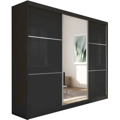 Produktbild von BEAUTYSOFA Schrank mit Schwebetüren VIVA 240cm - Kleiderschrank mit Schubkasteneinsätze & Kleiderstangen (Schwarz)