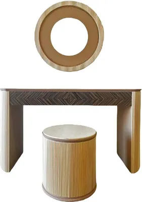 Produktbild von Set 3tlg Schminktisch mit Spiegel Hocker Schlafzimmer Stil Italien Rotholz Neu