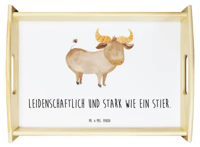 Produktbild von Mr. & Mrs. Panda Tablett Sternzeichen Stier - Weiß - Geschenk, Servier, Rind, Geburtstag April, Serviertablett, Mai, Dekotablett, aus holz, Horoskop, Ochse, Holztablett
