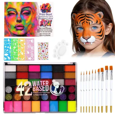 Immagine prodotto di Set di trucchi per bambini, 42 colori, per viso e corpo, con pennelli e tatuaggi temporanei