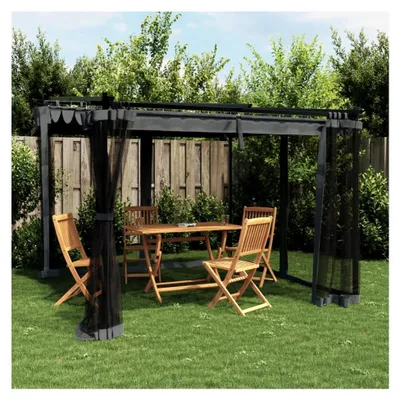 Produktbild von Pavillon, Pergola mit Netzseiten und Schiebedach, Sonnenschutz für Terrasse und Garten, Anthrazit 3x3m Stahl