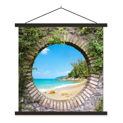 Produktbild von MuchoWow® Textilposter Strand - Meer - Aussicht - Sommer 90x90 cm mit schwarzem Rahmen - Magnetisches