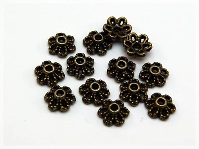 Produktbild von Vintageparts Perlkappen antik Bronze Blüte 6 mm, 30 Stück