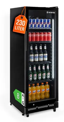 Produktbild von Getränkekühlschrank GKSE230, 230 Liter Kühlraumvolumen, 4 verstellbare Einlegeböden, Innenbeleuchtung, Abschließbar, Schwarz