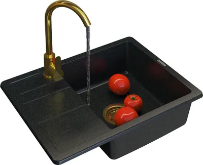 Immagine prodotto di Granitan | Lavello in granito PAROS - Nero con particelle dorate - Installazione con accessori - Elegante e moderno