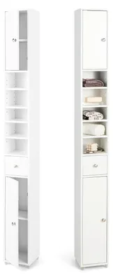 Produktbild von Hochschrank für das Bad, 20 x 20 x 180 cm, schmaler Badezimmerschrank mit Schublade, 2 Türen und 5 offenen Ablagen, Schrank für Badezimmer und Wohnzimmer (5 Ablagen, Weiß)