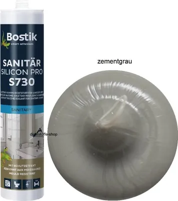 Produktbild von Bostik S730 Sanitär Silicon Pro  300ml Kartusche Silikon Fugen Dichtstoff Zementgrau