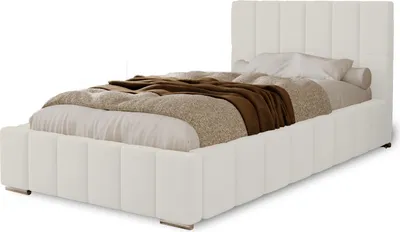 Produktbild von Polsterbett Alma 90x200 cm, Bett mit Kopfteil, Doppelbett mit  Bettkasten, Lattenrost und Matratze aus Holz, Velourstoff:  Weiß