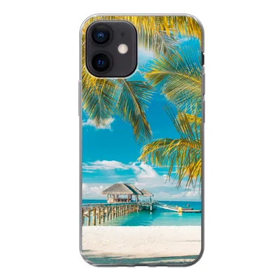 Produktbild von MuchoWow® Handyhülle Schutzhülle Hülle für iPhone 12 Strand - Palme - Meer Silikon Softcase Handy Hülle - Schutzhülle