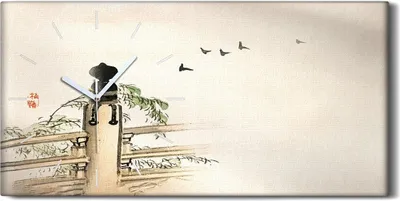Produktbild von Leinwand Wanduhr Wandkunst Uhr 60x30 Malerei Asiatische Zweige Vogel Kunst - weiße Hände