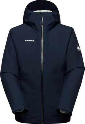 Dunkelblaue Mammut Alto Light 3 in 1 HS Hooded Jacke mit Kapuze und durchgehendem Reißverschluss