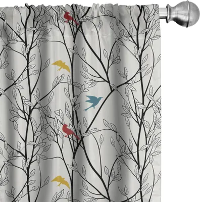Produktbild von ABAKUHAUS Wald Vorhänge, Gardinen, Wald Natur abstrakten Design belaubte Baumzweige und Bunte Vögel inspiriert, 2 Stück 75 x 175 cm, Kokosnuss und Mehrfarbig