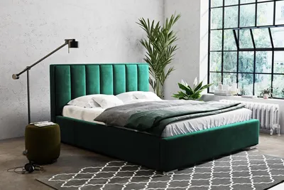 Produktbild von Polsterbett Cinco, Bett mit vertikalen Paneelen, velour Doppelbett mit Metallrahmen (Stoff: kronos 19 - flasche grün, Große: 160x200 cm)