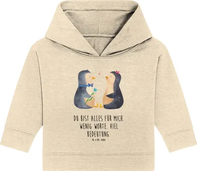 Produktbild von Mr. & Mrs. Panda Organic Baby Hoodie Pinguin Pärchen 24. - 36. Monat - Natural Raw - Geschenk, Kapuzenshirt, Hochzeit, Hochzeitstag, Liebe, Kapuzensweatshirt