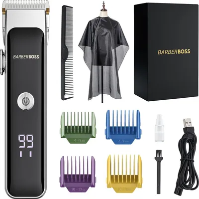 Productafbeelding van Haartrimmer voor mannen, baardtrimmer, precisieknoppen, 2 snelheidsinstellingen, USB-opladen, keramische en titanium messen, LED-display