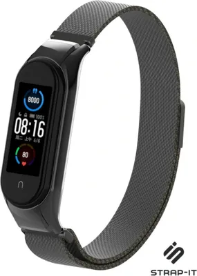 Produktbild von Strap-it Milanese Armband - Kompatibel mit Xiaomi Mi Band 5 Armband Ersatzarmband Edelstahl - Armband mit Magnetverschluss - Hochwertiges Material - für Xiaomi Mi Band 6 Armband Schwarz