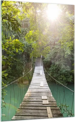 Produktbild von Bilder auf glas - Einteilig - Brücke Seil Dschungel - 70x100cm - Glasbilder - Wandbilder - Bilder - zum Aufhängen bereit - Wanddekoration aus Glas - Glas Bilder - Wandbild auf Glas - GPA70x100-4397