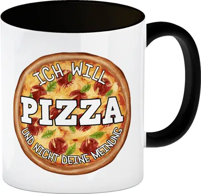 Produktbild von Ich will Pizza und nicht deine Meinung Kaffeebecher Schwarz