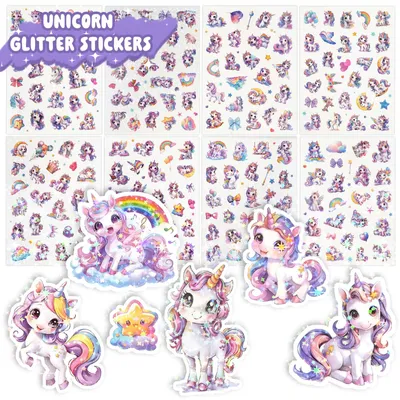 Productafbeelding van Set van 8 eenhoorn glitters stickers voor kinderen