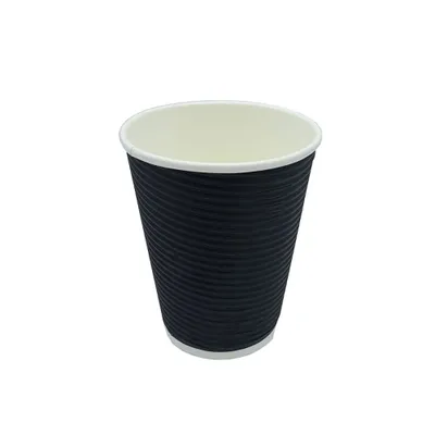 Produktbild von 25 Kaffeebecher Coffee to go 300ml doppelwandig Ø 90x108mm schwarz geriffelt