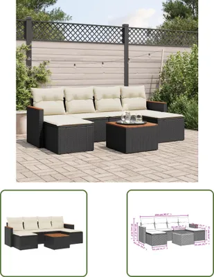 Produktbild von The Living Store 7-tlg. Garten-Sofagarnitur mit Kissen Schwarz Poly Rattan