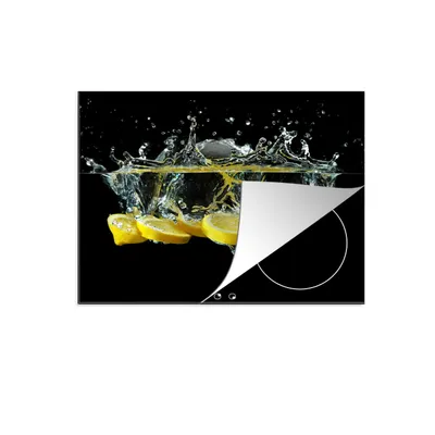 Produktbild von KitchenYeah© Herdabdeckplatte Zitrone - Frucht - Gelb - Stilleben - Wasser , 59x52cm, Küche Deko, Glaskeramikkochfeld Herdabdeckung, Abdeckplatte fùr Kochfeld