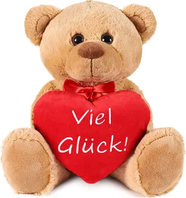 Image de BRUBAKER Ours en peluche avec cœur rouge - Bonne chance - 35 cm - Teddy Bear Peluche Doudou - Peluche brune brun clair