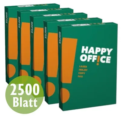 Produktbild von 2500 Blatt Kopierpapier Druckerpapier A4 Papier Laser holzfrei 80g Happy Office