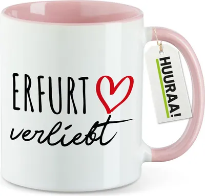 Produktbild von Huuraa Kaffeetasse Erfurt verliebt 330ml Rosa Keramik Kaffeebecher Geschenkidee