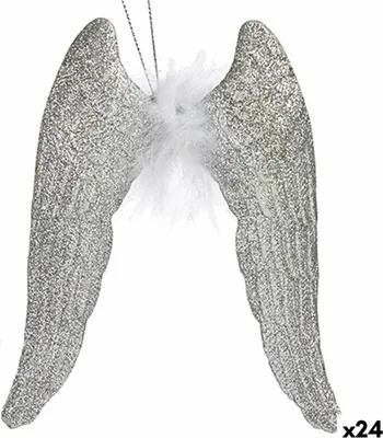 Obrázek produktu pro Krist+ Vánoční dekorace křídla stříbrných třpytivých plastových andělů 12,5 x 15 x 15 x 2,5 cm (24 kusů)