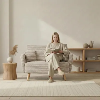 Produktbild von LVHOM XXL Sessel aus Bouclé-Stoff mit Seitentasche, Loveseat mit Kissen, Polstersessel Relaxsessel 121x87x81,5 cm, Belastbarkeit 250kg, Khaki