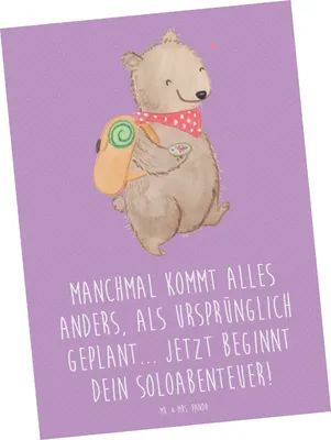 Produktbild von Mr. & Mrs. Panda Postkarte Scheidung Soloabenteuer - Lavendeltraum - Geschenk, handgefertigte Produkte, Grußkarte, bildkarte, Geschenke, Fotokarte, Heirat, Lebensweg
