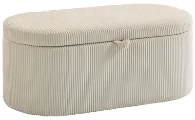 Produktbild von Aufbewahrungsbank mit Stauraum und Kordelpolsterung | Farbe: Beige | Abmessungen: 105x51x49 cm