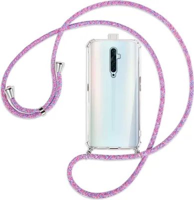 Produktbild von Handykette Backcover-Schutzhülle mit Band (Metall silberfarben) für Oppo Reno2 Z / Reno2 F - lila/rosa/blau