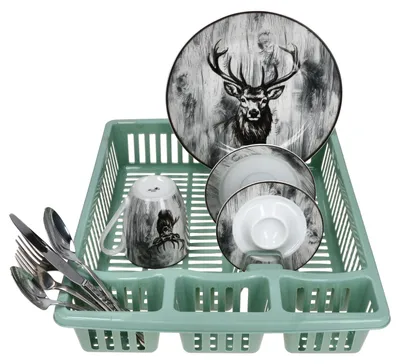 Image de Étagère de séchage Heidi, dimensions : 46 x 36 cm. Bac de séchage en plastique. Rangement pour couverts