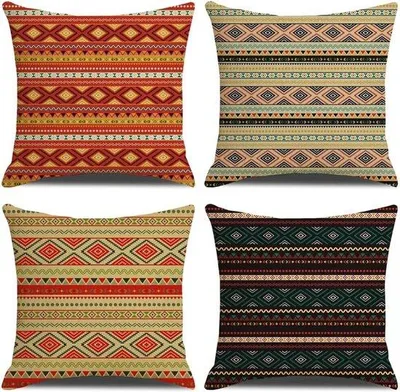 Produktbild von Famanu Zierkissenbezüge 45x45 cm, 4 Stück, aus Baumwoll-Leinen, gelb, Boho-Design