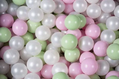 Obrázok produktu pre MeowBaby plastové loptičky do kúpeľa 7 cm, detské plastové loptičky na hranie, 50 kusov: perleťová/svetlozelená/pastelová ružová