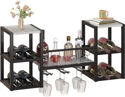 Immagine prodotto di Scaffale da parete multifunzionale per bottiglie e bar, scaffale a 3 ripiani per 6 bicchieri, per cucina, bar, ristoranti, soggiorno