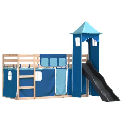Immagine prodotto di Letto a Castello con Scivolo e Tende Blu 80x200 cm